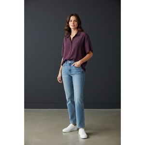 Rag & Bone Womens Short Sleeve Button Down Shirt Purple Cotton Spandex Small‎